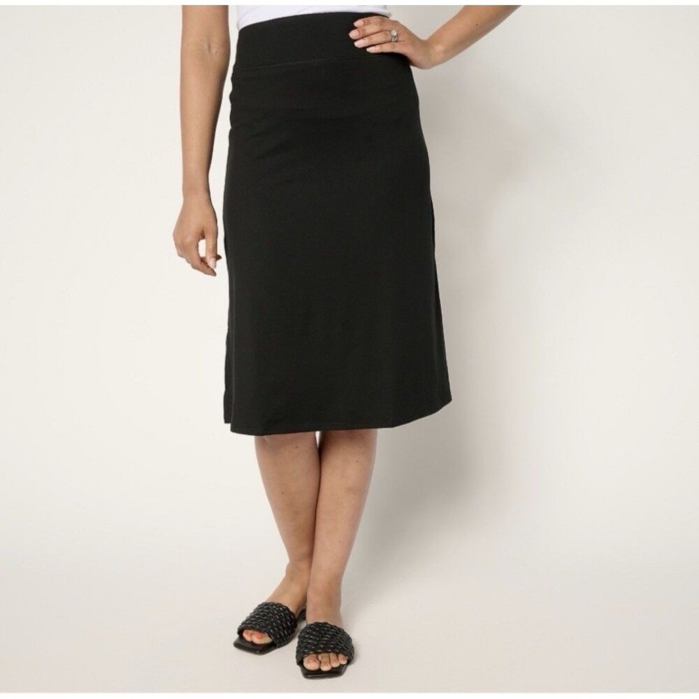 Cuddl Duds Flexwear Midi Skirt Black Sz Large